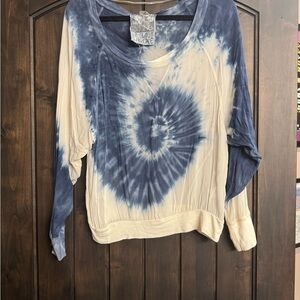 Young Fabulous & Broke Blue and Cream Tie-Dye Blouse